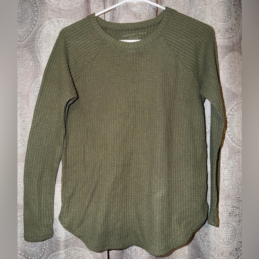 American Eagle Olive Green Waffle Knit Top